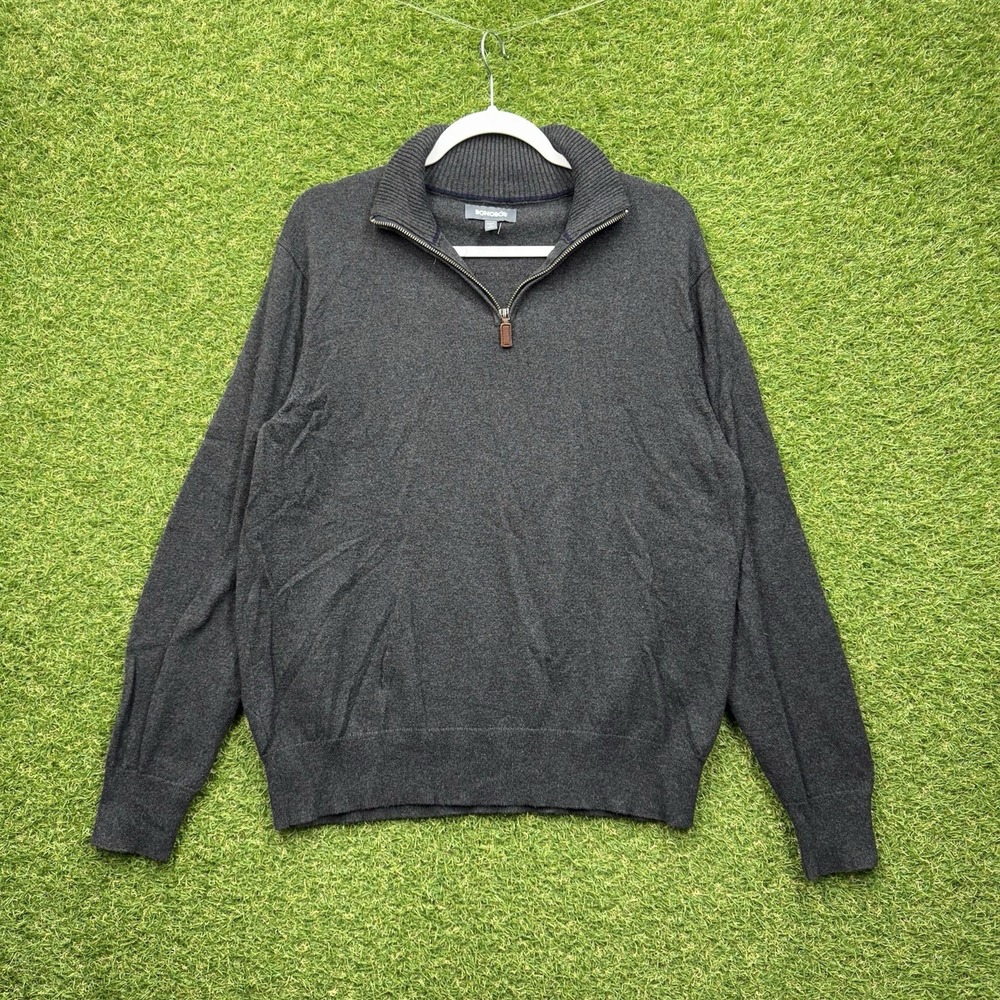 Bonobos Sweater Mens Large Gray Half Zip Pullover Cotton Cashmere Lightweight